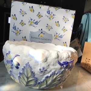 Spode Imperial Garden Large Cauliflower Bowl Embossed Blue White Yellow